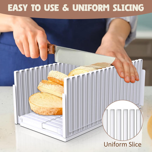 Bread Slicer for Homemade Bread, Adjustable Thickness Slicing Guide, Foldable Portable Bread Cutter Suitability for Homemade Breads, Bagel,Cakes - Kitchen Gadget, Baking Tool & Gift (white)