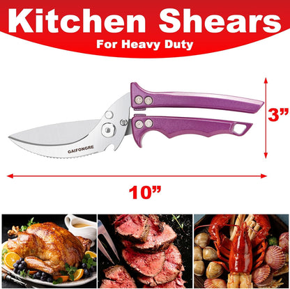 Heavy Duty Poultry Scissors - All Purpose Kitchen Shears for Chicken, Fish & Meat - Easily Separable, Dishwasher Safe (Red)