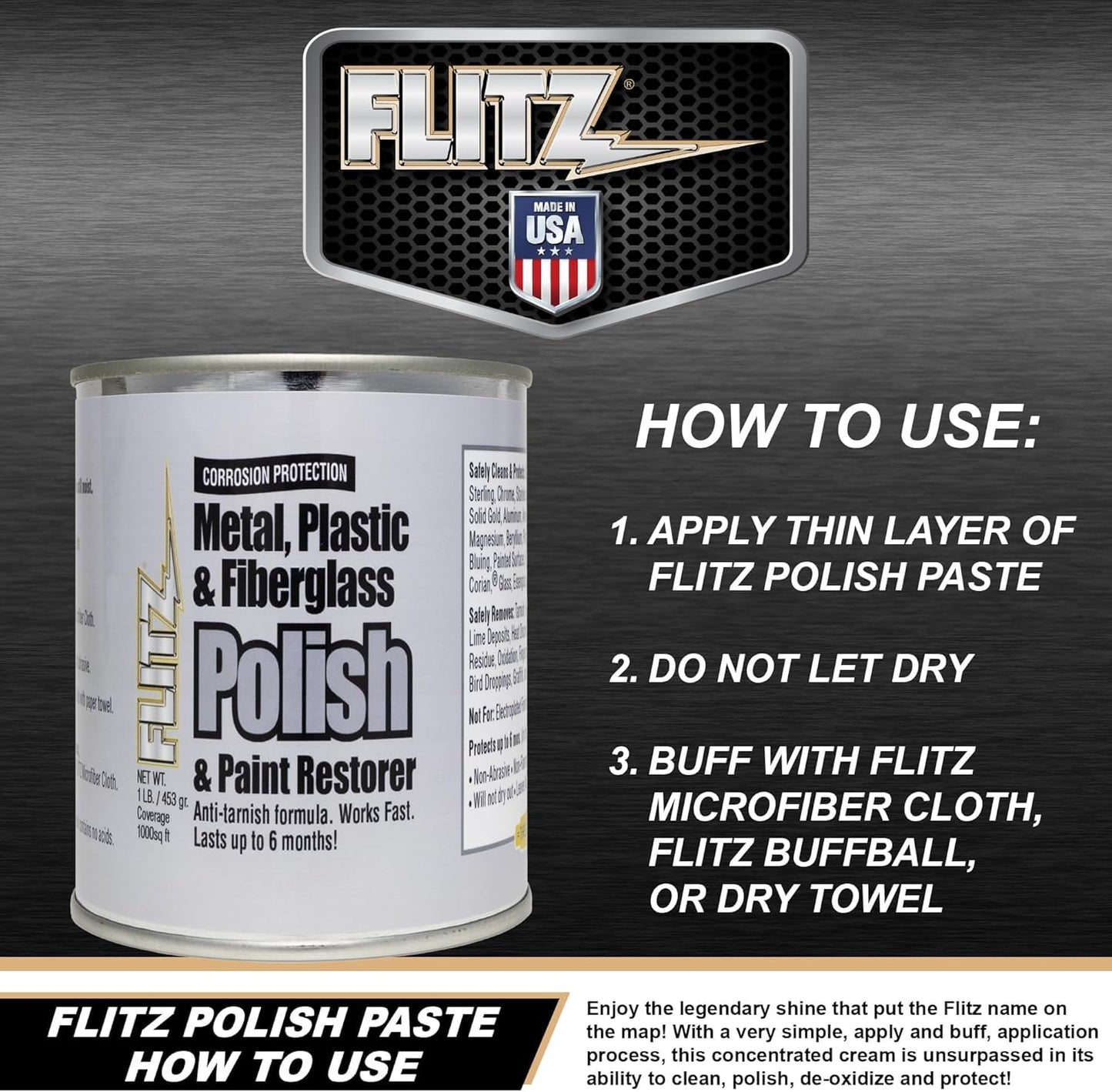 Flitz Metal Polish Paste - 1.76oz USA-Made Polish for Solid Chrome, Stainless Steel, & Aluminum - Non-Abrasive for Light Oxidation - Requires Manual Buffing - Not for Plated/Coated Surfaces (1 Pack)