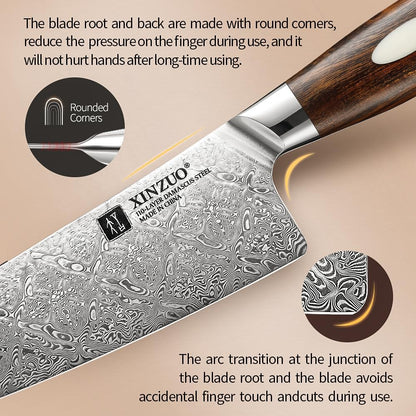 XINZUO 8.3 Inch,110 Layers Damascus Steel Chef Knife Cleaver, Professional Hand Forged Kitchen Cooking Knife,Full Tang,Sharp Slicing Knife Gyuto Knife-North America Desert lron Wood Handle
