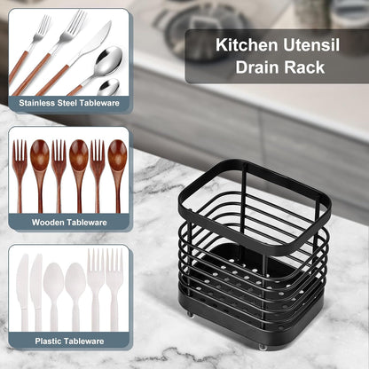 Utensil Holder, Stainless Steel Utensil Drying Rack for Kitchen Counter, Silverware Cutlery Flatware Holder Forks, Knives, Spoons, Chopsticks Organizer (Silver)