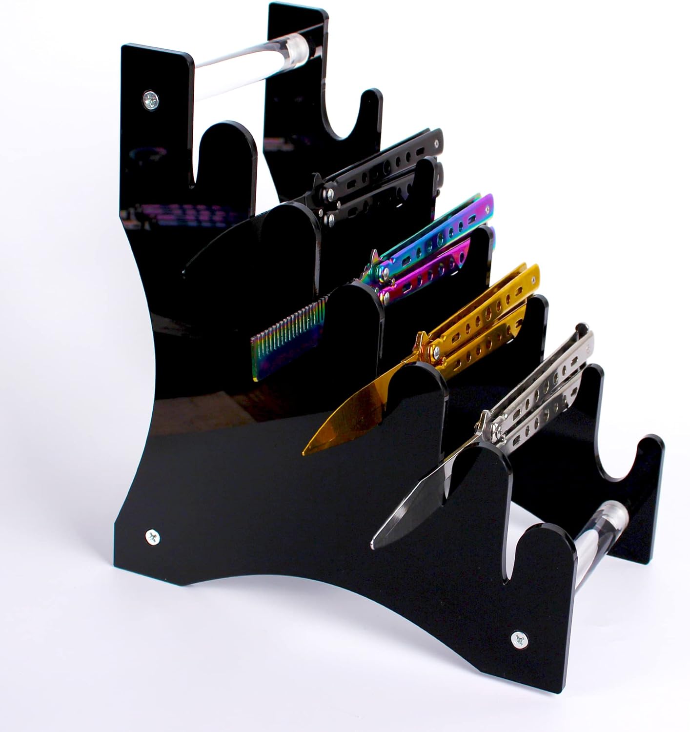 WANLIAN Dagger holder Hunting knife holder Fixed blade knife holder Acrylic tabletop display stand holds 6 knives (Black)