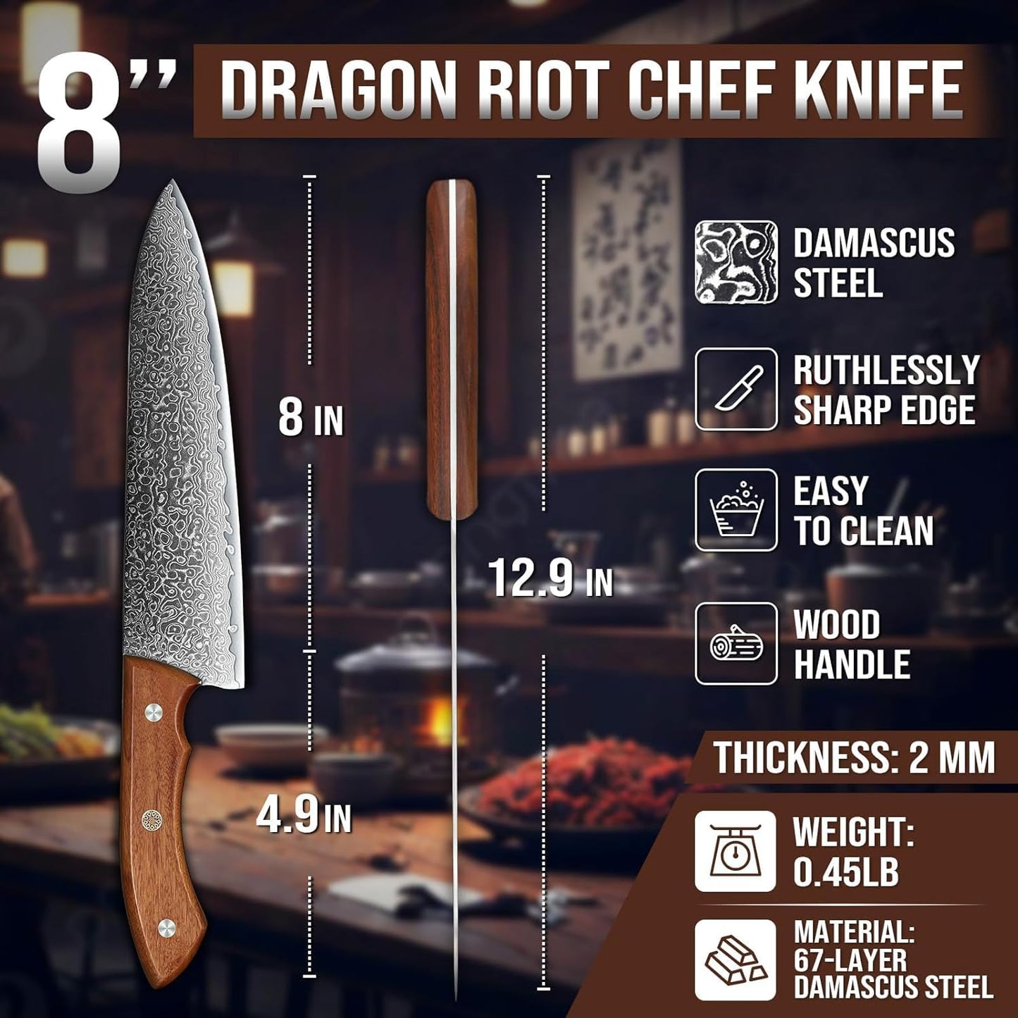 DRAGON RIOT Damascus Boning Knife 6 inch, Professional VG-10 Steel Japanese Fillet Knife, Flexible Deboning Knife,Kitchen Trimming Knife with Ergonomic Wood Handle, Premium Gift Box