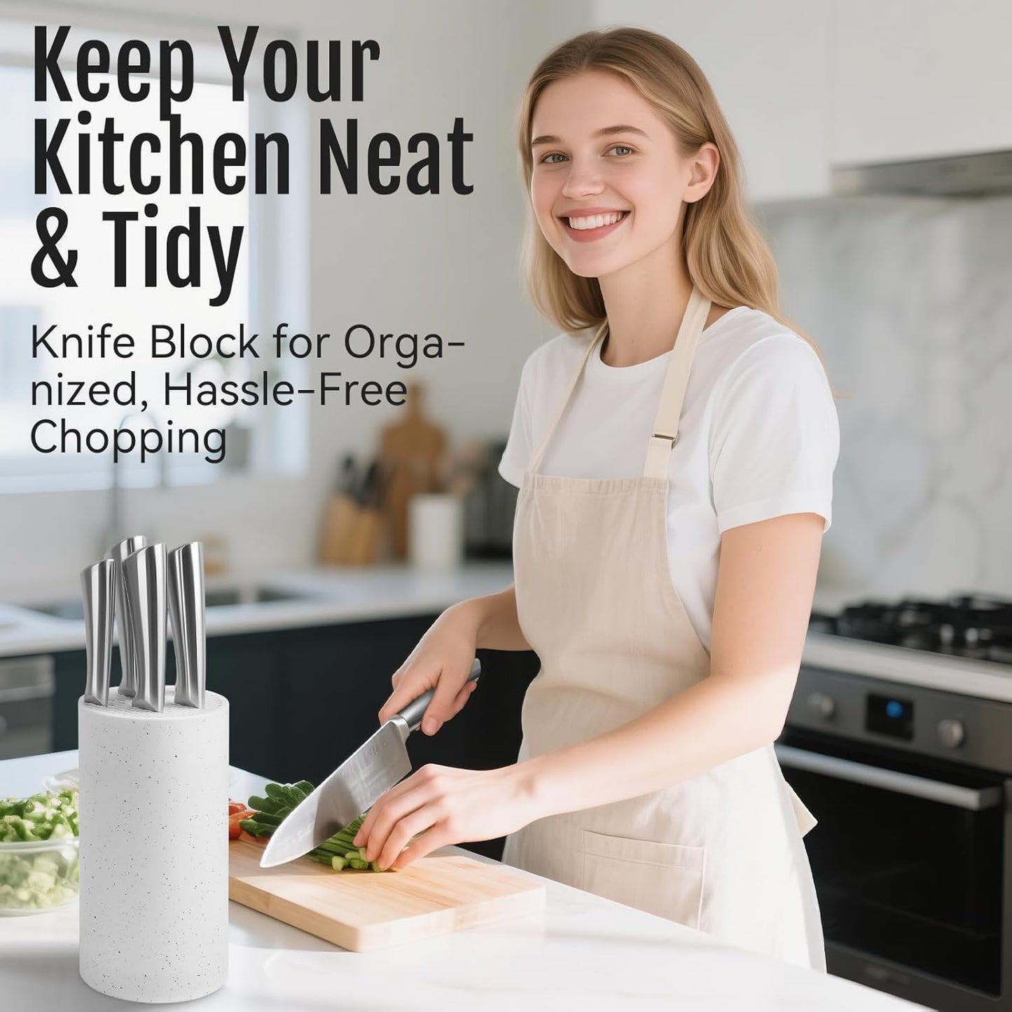 Universal Knife Block Without Knives: Qoosea Knife Block Detachable Knife Storage Space Saver for Kitchen Knife Organizer White