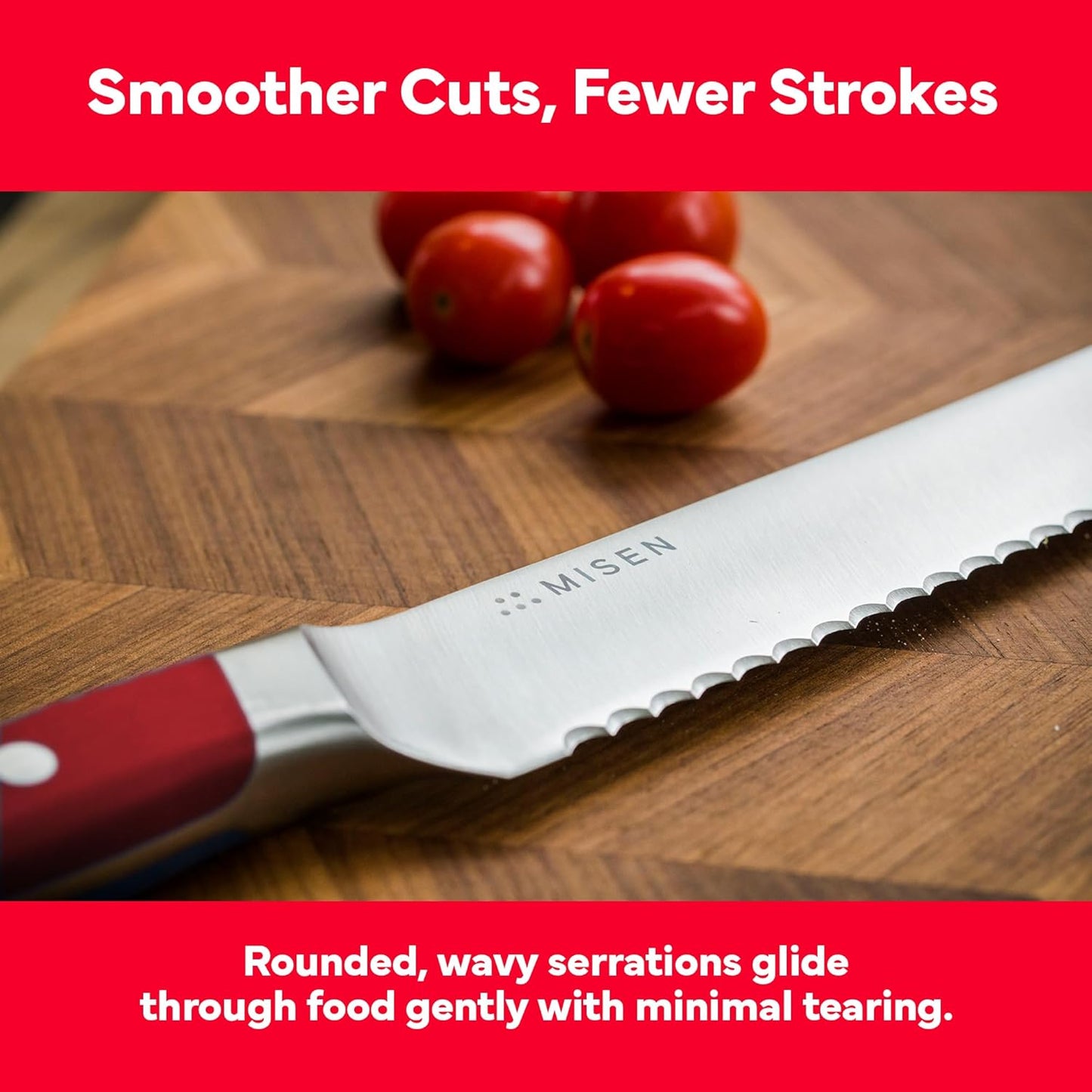 Misen Serrated Bread Knife - High-Carbon Japanese AUS8 Steel - Perfect for Soft Foods, Bread, Pastries, and Fruits - Verstatile Slicer, Razor-Sharp Edge, Durable Blade, Ergonomic Handle - 5", Blue