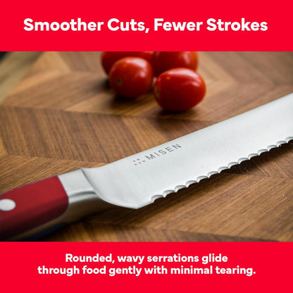 Misen Serrated Bread Knife - High-Carbon Japanese AUS8 Steel - Perfect for Soft Foods, Bread, Pastries, and Fruits - Verstatile Slicer, Razor-Sharp Edge, Durable Blade, Ergonomic Handle - 5", Blue