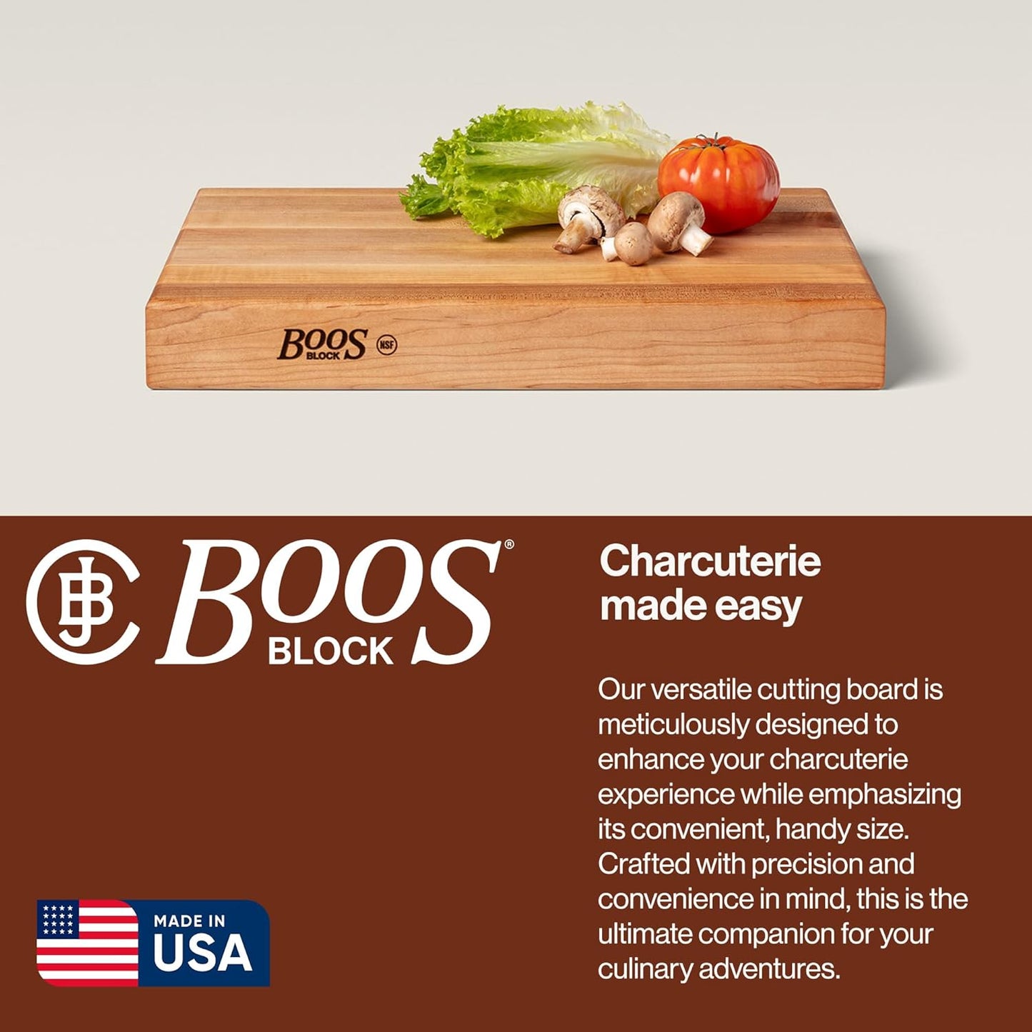 John Boos Handle Boards Series Rectangular Wooden Maple Cutting Board 24”x18” – 2.25” Thick, 30-lb Reversible Butcher Block with Juice Groove, Edge-Grain & Metal Handles