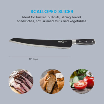 Messermeister Avanta Kendrick BBQ Scalloped Brisket Knife, 10” - German X50 Stainless Steel - Full-Tang Pakkawood Handle - Rust Resistant & Easy to Maintain