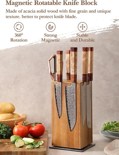 Strong Double Sided Magnetic Knife Block Without Knives, with Acacia Wood+430 Stainless Steel Base，Magnetic Universal Stands with Strong Enhanced Magnets Strip Kitchen Storage Cutlery Large Organizer