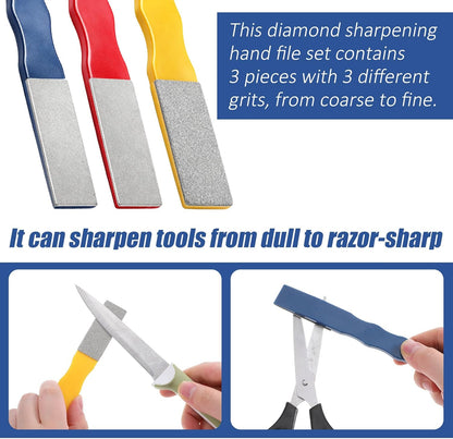 6 PCS Diamond Sharpening Stones Set, 3 Grits 220 400 600, Color Coded Flat Hand File Knife Sharpener for Kitchen Outdoor Hunting Tools