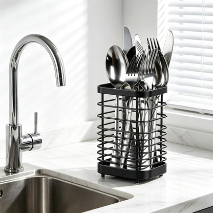 Utensil Holder, Stainless Steel Utensil Drying Rack for Kitchen Counter, Silverware Cutlery Flatware Holder Forks, Knives, Spoons, Chopsticks Organizer (Silver)