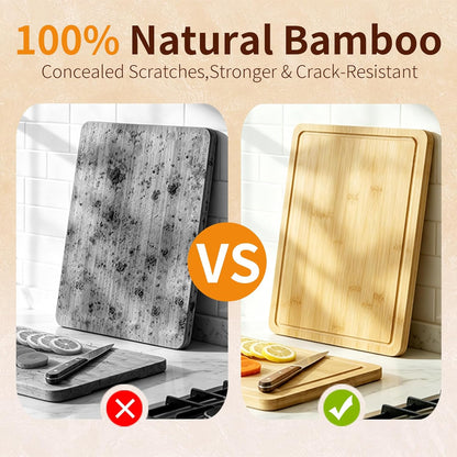 Bamboo Cutting Board Set of 3 Non-Toxic, Pre-coated Oil, Deep Juice Grooves Cutting Boards for Kitchen for Meal Prep (15"x10", 12"x8", 9"x6")