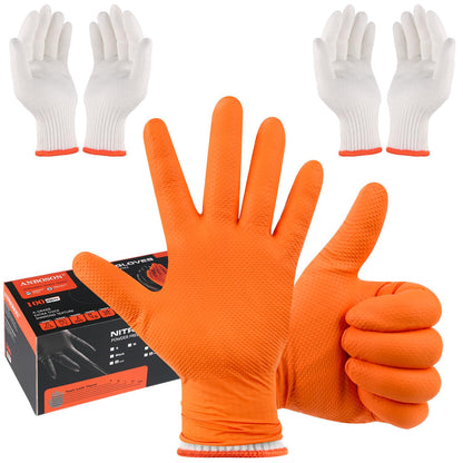 ANBOSON BBQ Gloves Disposable-Heat Resistant Cooking & Grilling Gloves Set (100 Black Nitrile, 4 Cotton Liners)-10Mil Heavy Duty Meat Handling Smoker Accessories for Hot Food Prep,Non-Slip Grip,Large