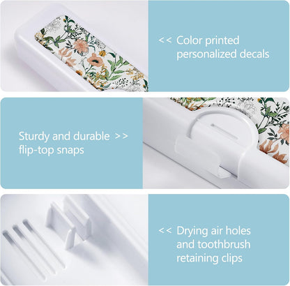 Toothbrush Travel Case - Colorful Pattern, Holder and Covers for Toothbrushes, Includes Tongue Scraper Case