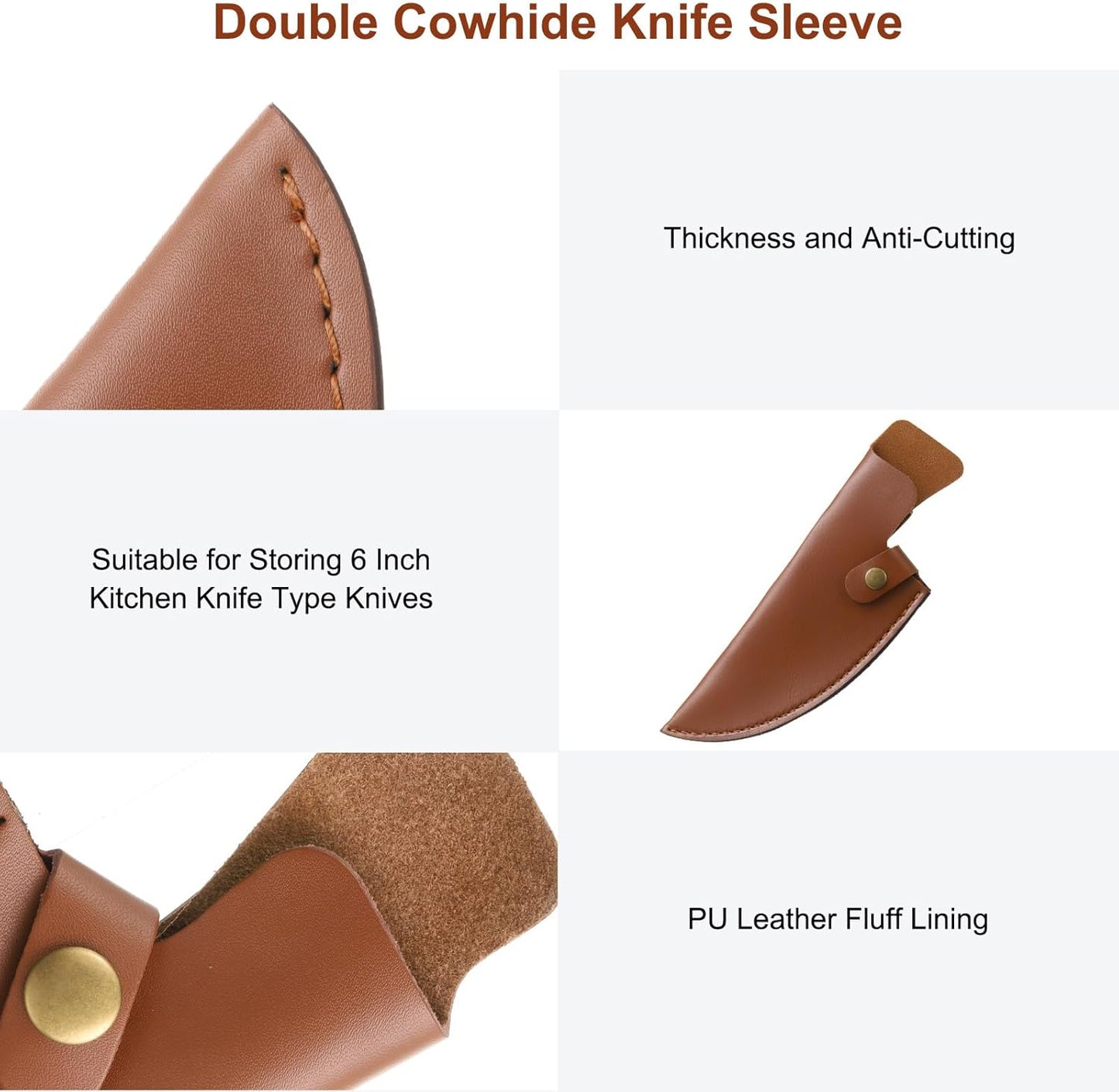 uxcell Knife Cover Sleeves, 7.9" x 2.6" PU Leather Knives Edge Guard Blade Protector Universal Knife Sheath for Home Kitchen, Brown