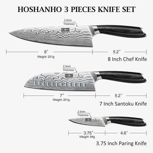 HOSHANHO 7 Pieces Knife Set with Magnetic Knife Holder, Ultra Sharp Powder Steel Kitchen Knives Set, Professional Chef Knife Sets with Ergonomic Pakkawood Handle