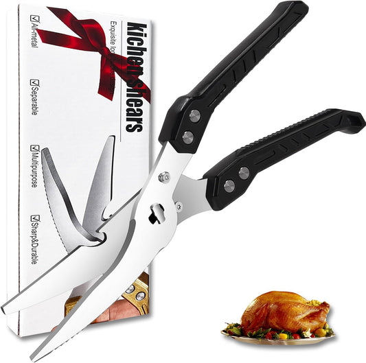 Heavy Duty Kitchen Poultry Shears - Professional Food Scissors for Spatchcocking Chicken, Cutting Raw Meat & Poultry Bones, Thick Steel Blades, Spring-Loaded, Dishwasher Safe Gold