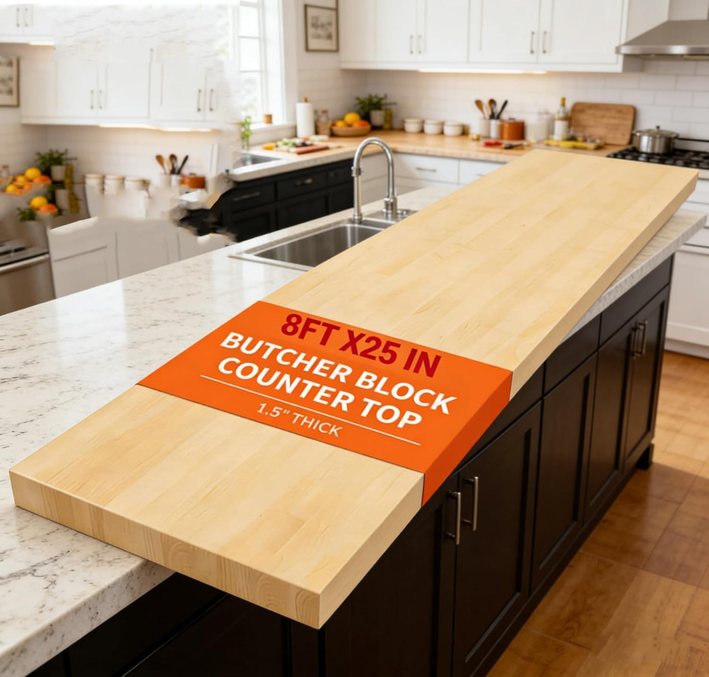 18"x25" Butcher Block Countertop Island, 1.5FT Unfinished Solid Birch Wood DIY Countertop, Durable Counter Table Tops for Kitchen Bar, Workshop, Laundry Counters Dining Room Tables 1.5"Thick