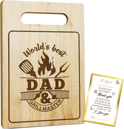 Best Dad Ever Bamboo Cutting Board, Grilling Gift For Men, Funny Charcuterie Boards for Home Kitchen Decor, Father's Day Birthday Gifts for Dad from Daughter Son -047