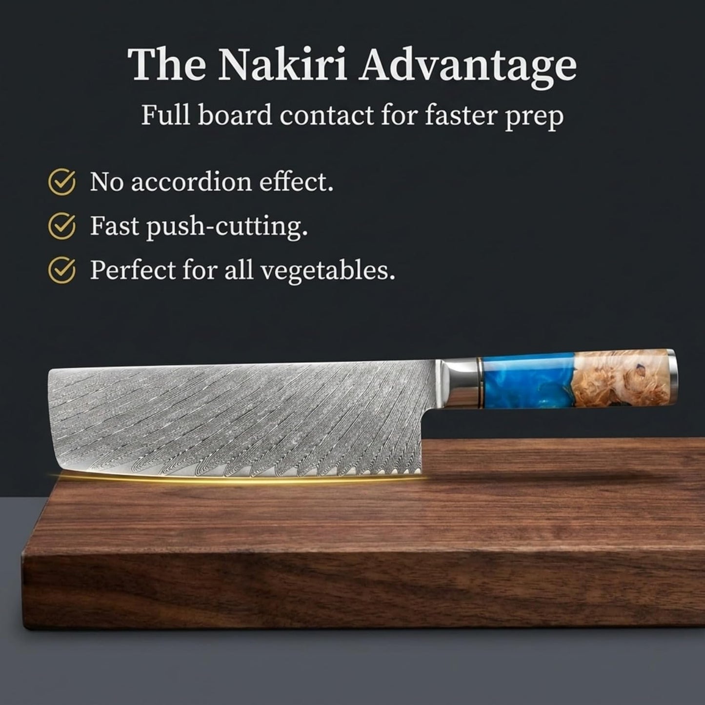 Tidal Blue - 7" Nakiri Knife - Damascus