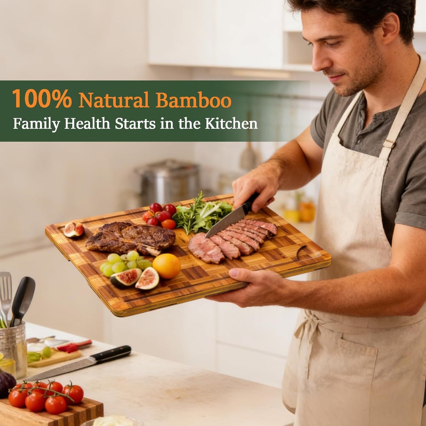 Cutting Board,Heavy Duty Cutting Board Set of 3 with Stand,End Grain Butcher Block Cutting Boards for Kitchen with Juice Grooves and Handles for Meat, Cheese, Charcuterie and Serving