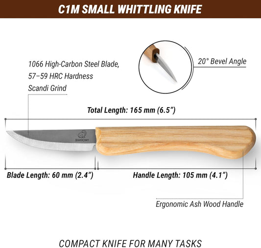 BeaverCraft Whittling Knife C1M - Sloyd Chip Wood Carving Knife Carbon Steel - Small Whittling Knives for General and Detail, Delicate Cutting - Wood Carving Tools for Beginners and Professionals
