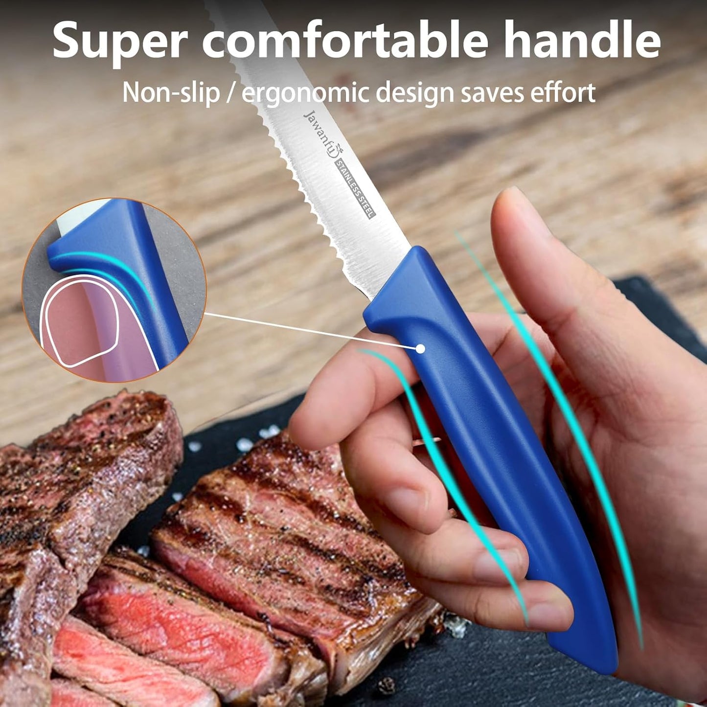 Steak Knife Set of 6, Serrated Steak Knives, Premium Stainless Steel Multi Functional Knife, Dishwasher Safe, Black