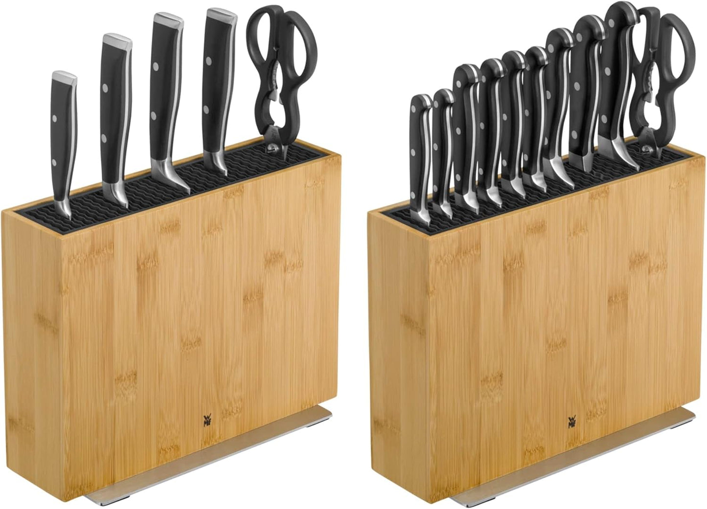 WMF Knife Block Empty without Knife Flextec Insert, Bamboo Light, Bamboo Wood, High Performance Plastic, Suitable for up to 15 Kitchen Knives, Cromargan Stainless Steel