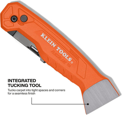 Klein Tools 44306 FLICKBLADE 2-in-1 Folding Utility Knife and Scraper with Built-In Blade Storage, Dual Locking Positions, Includes 3 Triple-Ground Carbon Steel Blades