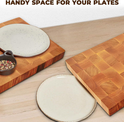 Wooden Cutting Board for Kitchen (16 x 12 In Oak Wood) – Premium Kitchen Chopping Board for Meat Cheese and Vegetables [1.5 in Thick] – Butcher Block Kitchen Essentials for Cooking - End Grain Board