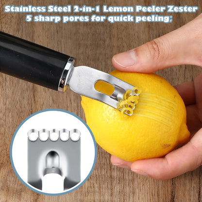 2Pcs Channel Knife, 2 in 1 Lemon Zester Tool, Ultra Sharp Twist Peeler for Cocktail Garnish, Stainless Steel Citrus Peeler for Orange Fruit Rind Peel, Home Kitchen Bar Tools