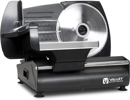 Valley Sportsman Meat Slicer Machine for Home - Electric Deli Meat Slicer with 7.5" Stainless Steel Blade, Adjustable Thickness Food Slicer Cuts Meat, Bread, Cheese, Easy to Clean, Black