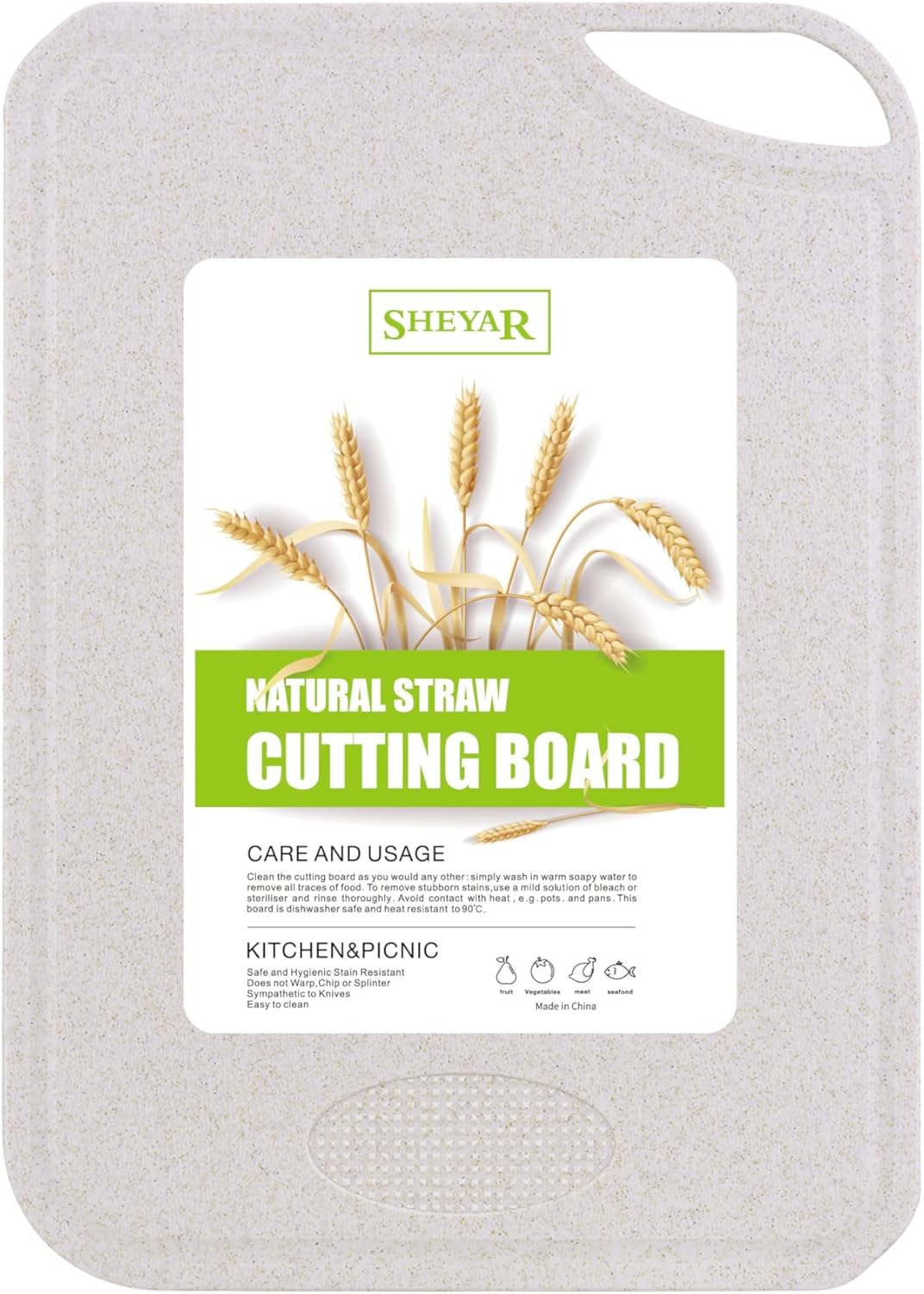 Cutting Board for Kitchen, Wheat Straw Fiber Cutting Board, Dish Washer Safe, w/Juice Grooves for Meat, Veggies, Easy Grip Handle, Non-slip Surface Eco-friendly Serveware Accessories （10‘x6.3’）