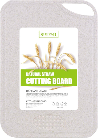 Cutting Board for Kitchen, Wheat Straw Fiber Cutting Board, Dish Washer Safe, w/Juice Grooves for Meat, Veggies, Easy Grip Handle, Non-slip Surface Eco-friendly Serveware Accessories （10‘x6.3’）