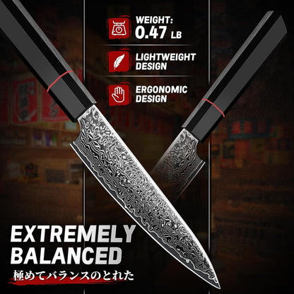 TIVOLI Japanese Gyuto Knife 10 Inch– VG-10 Damascus Chef Knife with Razor Sharp Blade and Ergonomic Olive Wood Handle, Ideal for Meat, Vegetables & Daily Cooking