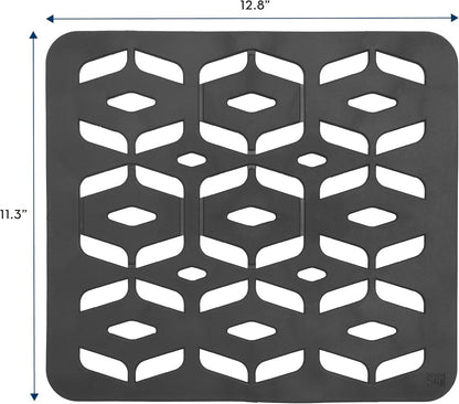 S&T INC. Kitchen Sink Mat, Cut to Fit Drain Hole, Raised Design for Water Flow, Dark Grey, 12.8 Inches x 11.3 Inches