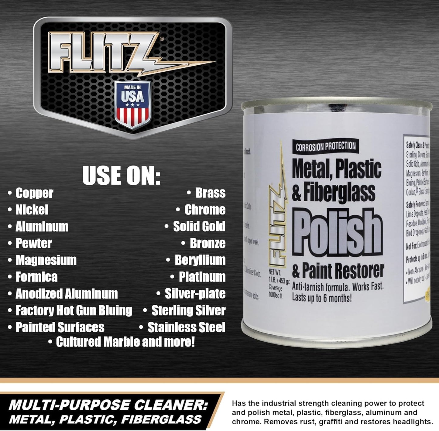 Flitz Metal Polish Paste - 1.76oz USA-Made Polish for Solid Chrome, Stainless Steel, & Aluminum - Non-Abrasive for Light Oxidation - Requires Manual Buffing - Not for Plated/Coated Surfaces (1 Pack)