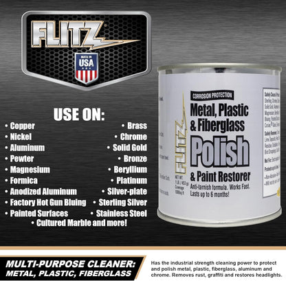 Flitz Metal Polish Paste - 1.76oz USA-Made Polish for Solid Chrome, Stainless Steel, & Aluminum - Non-Abrasive for Light Oxidation - Requires Manual Buffing - Not for Plated/Coated Surfaces (1 Pack)