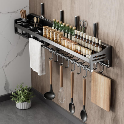 utensil hanger, wall mounted kitchen rail with hooks, waterproof hooks for kitchen utensils, easy installation without drilling (19.7 inches, Cup, 1)