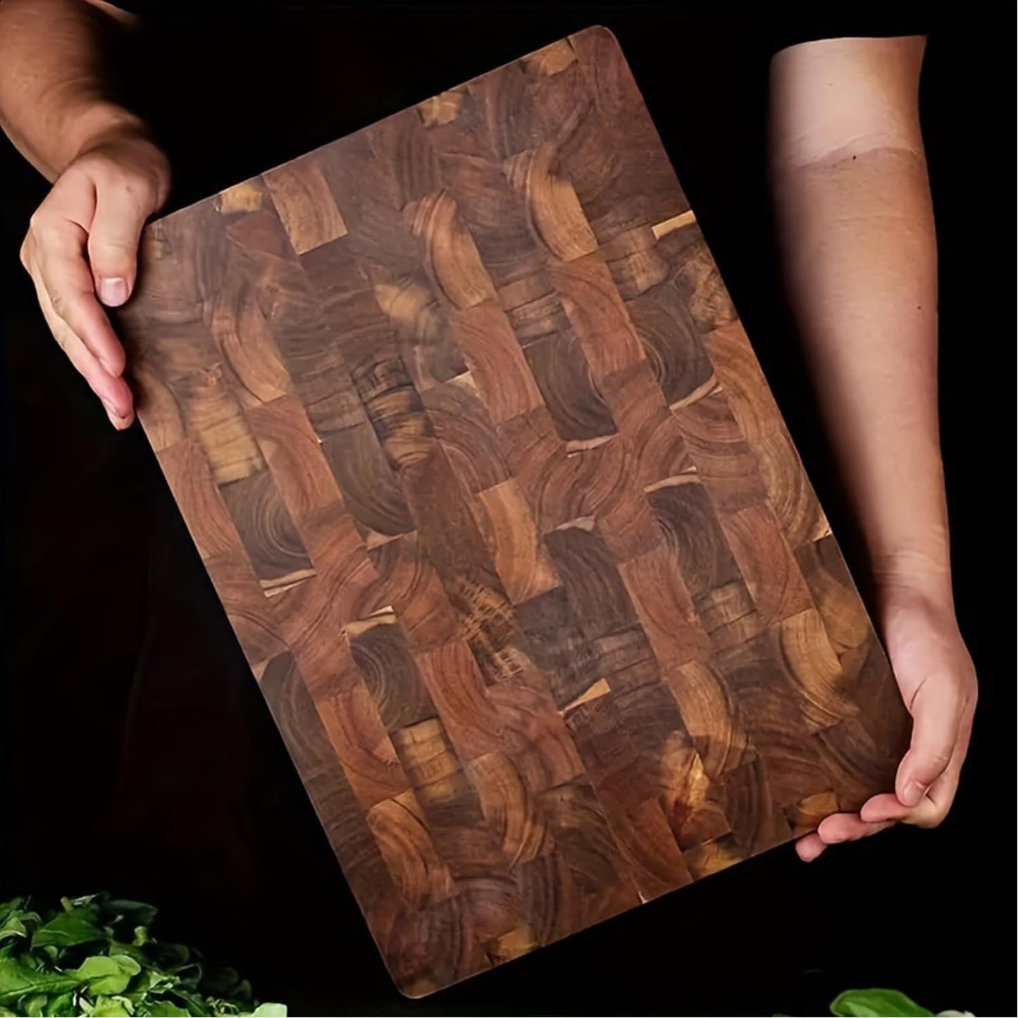 End Grain Cutting Board, 13.4" x 9.4",Acacia Cutting Board,Reversible Wooden Chopping Board, Butcher Block for Kitchen, Multipurpose serving board with Easy Grip Handle for cheese and charcuterie