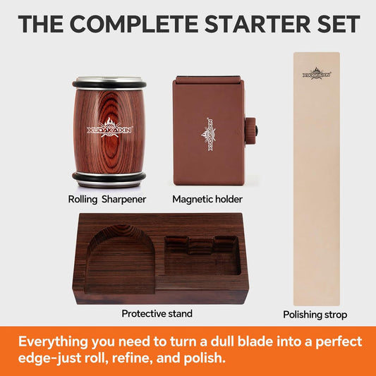 Luxury Knife Sharpening Kit – Patented Multi-Angle Premium Rolling Knife Sharpener for Chef, Fruit, and All Steel Knives,Gift for Men/Dad (Brown)