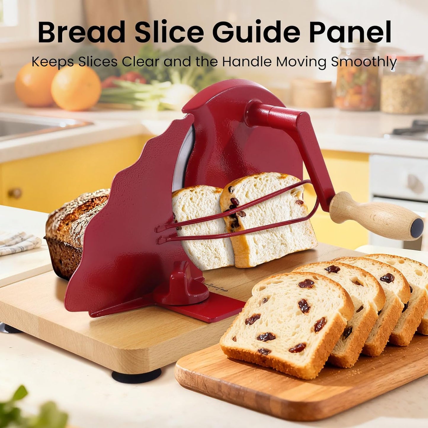 Manual Bread Slicer for Homemade Bread, Bread Cutter for Adjustable and Even Slices, Classic Hand Crank Sourdough Slicer with Scale Line & Powerful Suction Cup, Sharp Stainless Steel Blade (Black)
