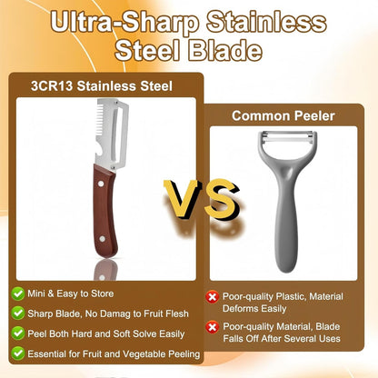 2PCS Multifunctional Vegetable Peeler, Upgrade 3-in-1 Wooden Handle Peelers with Bottle Opener, Premium Stainless Steel Peeler, Fruit Knife for Welsh Onion, Potato, Carrot, Apple, Pumpkin with a Brush