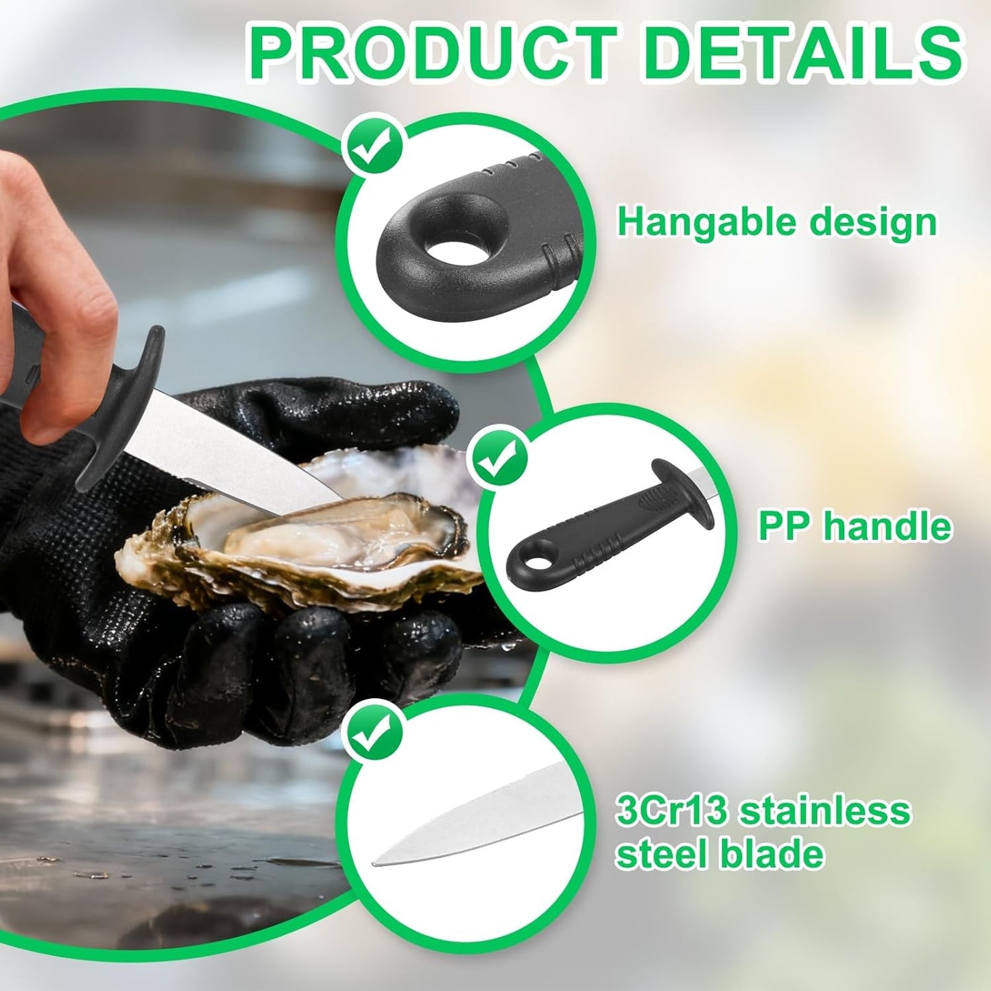 uxcell 3 Pcs Stainless Steel Oyster Shucking Knife, Oyster Shucking Shell Opener Knife Non-Slip for Shellfish Opening Seafood Restaurants Home Use, Red