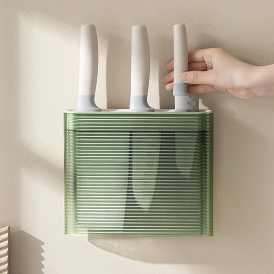 Knife Holder for Wall, Knife Storage Wall Mounted No Drill, Universal Knife Holder with 2 Long Slot for Fruit/Kitchen/Boning Knife and Kitchen Scissors, Load 2.5KG, Green Nordic Minimalist