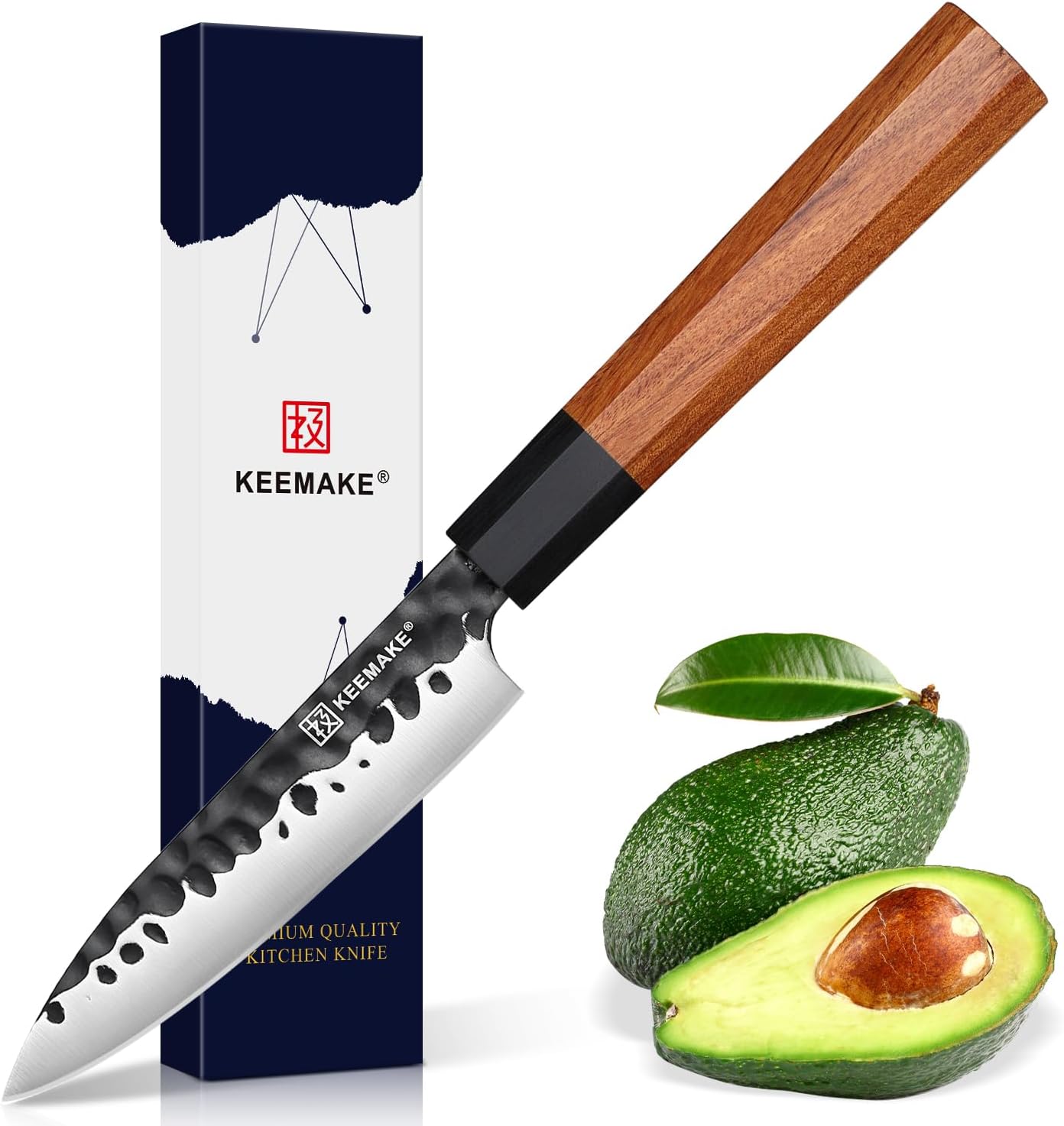 KEEMAKE Deba Knife 6 inch, Double Bevel Japanese 440C Stainless Steel Fish/Fillet Knife with G10 Bolster Octagonal Wood Handle