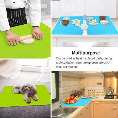 Extra Large Dark Green Countertop Mat - Silicone Table Kitchen Desk Mat - Non-Slip & Heat Resistant - Dinner Placemat Pastry Dough Rolling Mat - Colors B