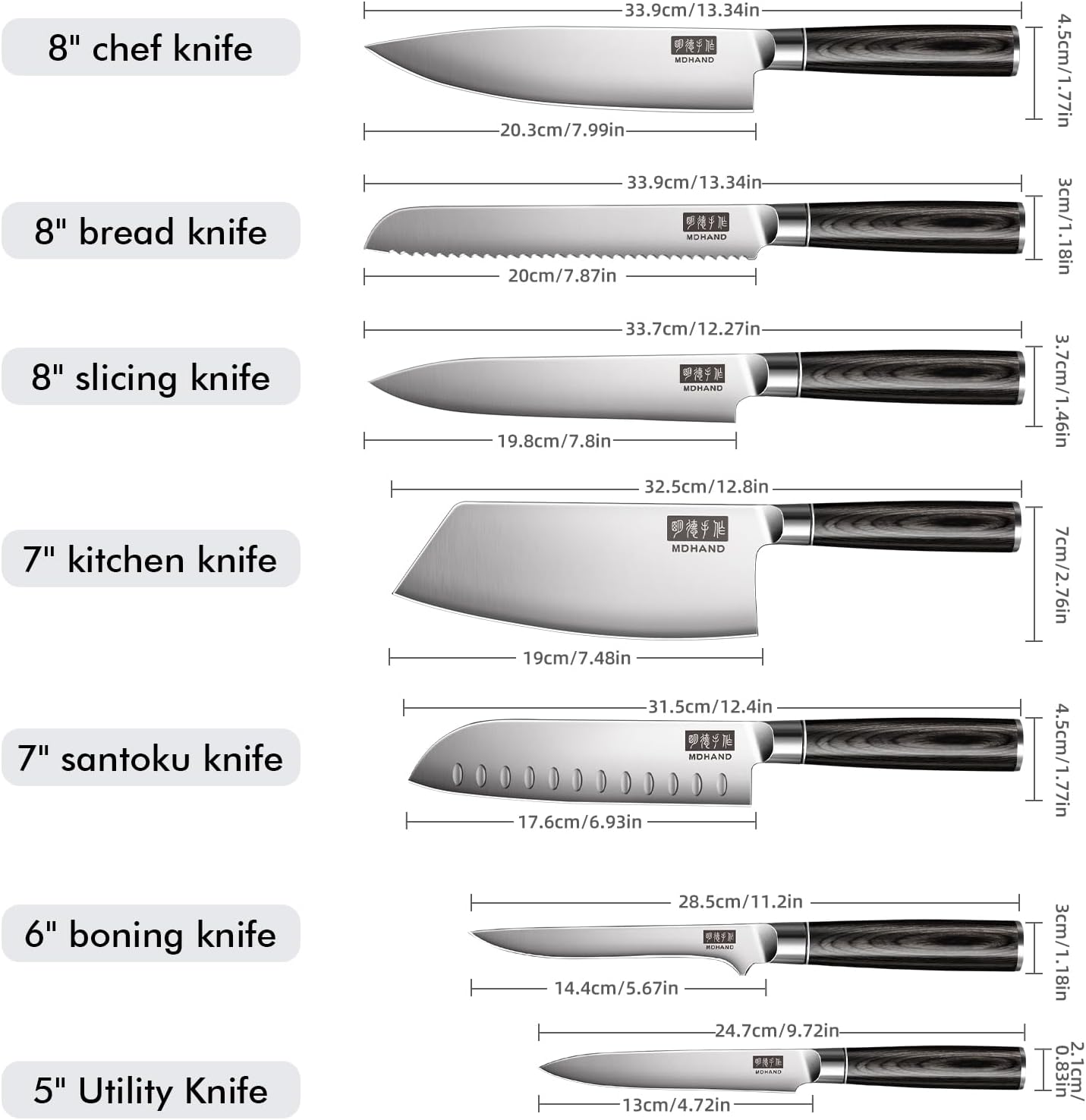 MDHAND Kitchen Knife Set, 9PCS Professional Japanese Knife Set, High Carbon Stainless Steel Chef Knife Set with Black Pakkawood Handle, Professional Ultra Sharp Kitchen Knives for Cooking, Elegant Box