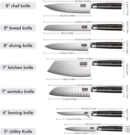 MDHAND Kitchen Knife Set, 9PCS Professional Japanese Knife Set, High Carbon Stainless Steel Chef Knife Set with Black Pakkawood Handle, Professional Ultra Sharp Kitchen Knives for Cooking, Elegant Box