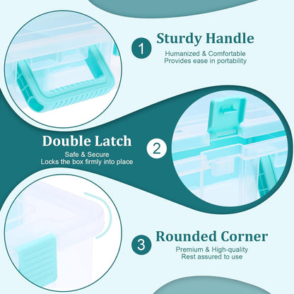 BTSKY Clear Plastic Dividing Storage Box with 4 Compartments Adjustable Storage Bin with Lid Plastic Craft Storage Container Multipurpose Sewing Box Art Supply Organizer, 13.3x8.1x3.4 Inches